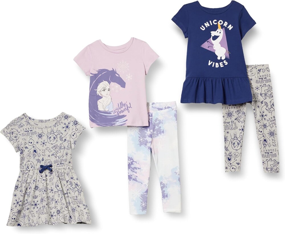 Amazon Essentials Disney | Marvel | Star Wars | Frozen | Princess Girls and Toddlers' Mix-and-Match Cotton Outfit Set with Ruffle, Pack of 5