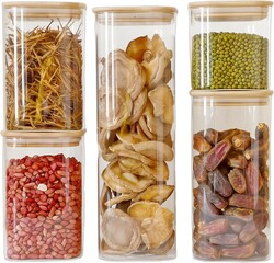 Airtight Square Glass Storage Jars with Lids - 4 Sizes Clear Food Canisters for Kitchen Pantry Organization（Coffee, Flour, Spice Storage）