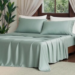 Amélie Home 100% Tencel Lyocell Sheet Set King Size 4 Pieces, Silky Soft Breathable Cooling Sheet Set with 16 Inch Deep Pocket for Hot Sleepers, Mist Green