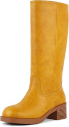 FancyQueen Knee High Boots for Women - Chunky Platform Round Toe Tall Boots with Side Zipper