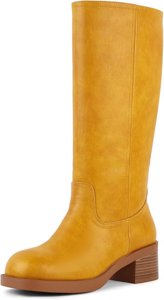 FancyQueen Knee High Boots for Women - Chunky Platform Round Toe Tall Boots with Side Zipper