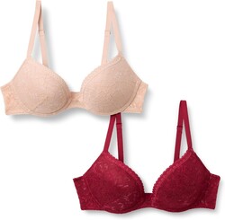 Amazon Essentials Women's Padded Underwire Push-Up Bra, Stretch All-Over Lace, Pack of 2