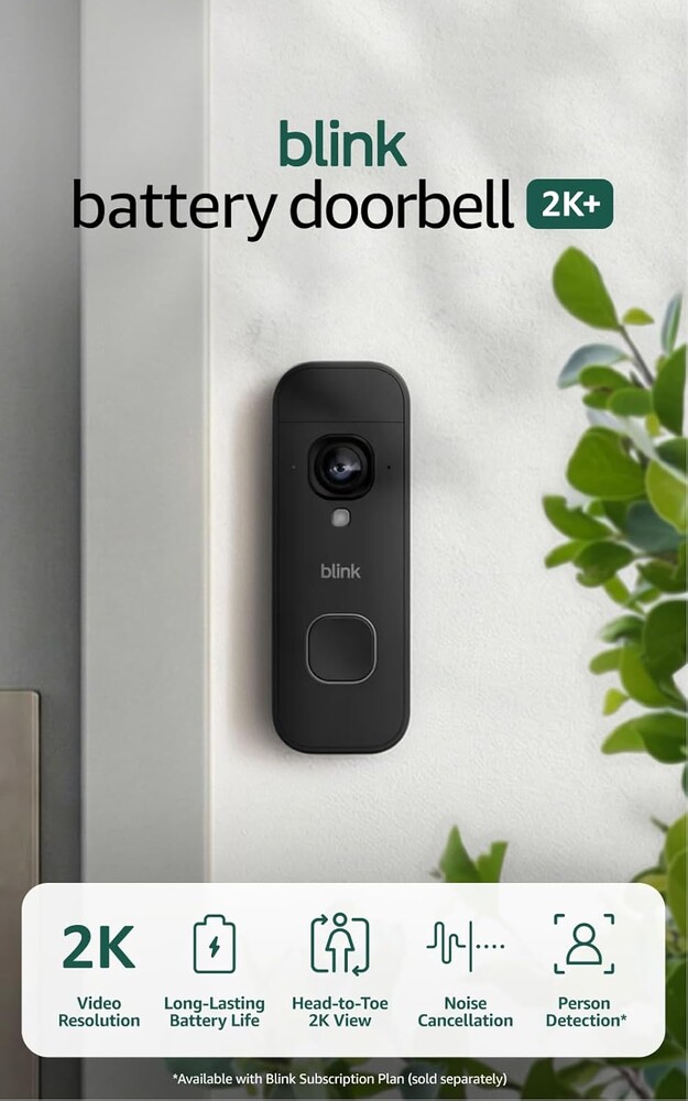 Blink Battery Doorbell 2K+ (newest model) — Wireless video doorbell, 2K resolution, enhanced audio. Required Sync Module not included – Add-On (Black)