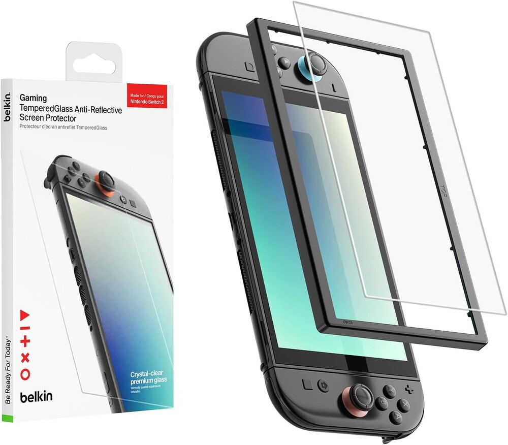 Belkin TemperedGlass Anti-Reflective Screen Protector for Nintendo Switch 2-9H Hardness, Slim, Scratch-Resistant - Includes Easy Align Frame for Bubble Free Application - Gaming Essentials