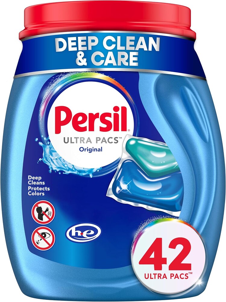 Persil Ultra Pacs Original Everyday Clean Laundry Detergent, 42 Count, No Mess, Single-Dose Laundry Soap, Deep Clean Fabric Care for Colors & Whites, All Water Temperatures, HE Safe