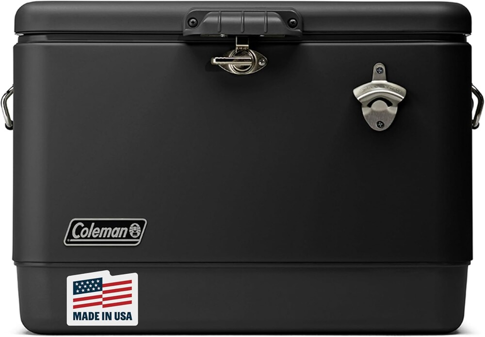 Coleman Reunion Premium Insulated 54qt Steel Belted Cooler Leak-Resistant Heavy-Duty Latch Handles Drain & Bottle Opener Perfect for Camping Tailgating Beach Picnic & More
