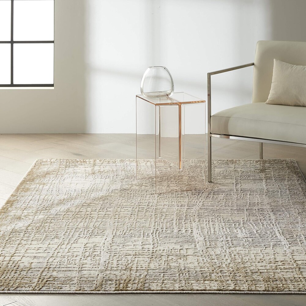 Calvin Klein CK950 Rush Ivory Taupe 6' x 9' Area Rug - Easy Clean, Non Shedding, Bed Room, Living Room, Dining Room, Kitchen (6' x 9')