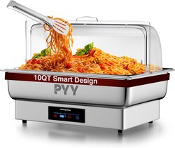 PYY Electric Chafing Dish Buffet Set, Roll Top Chafing Dish, Stainless Steel Chaffing Server Set Chafer for Catering,Buffets (Full Size with Lid)