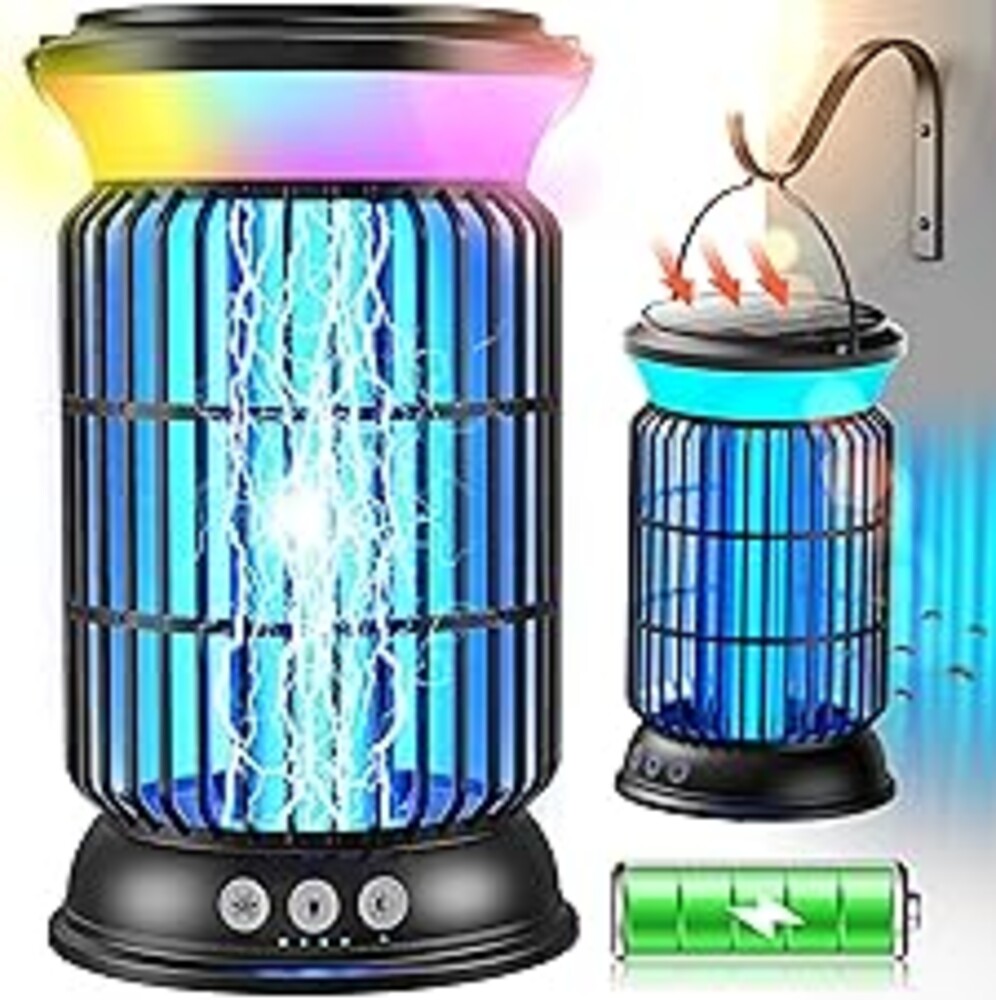 Solar Bug Zapper Outdoor – Powerful Electric Bug Zapper with 4-in-1 Modes, Cordless & Rechargeable Insect Zapper, IP66 Waterproof Mosquito Zapper for Camping & Indoor Use