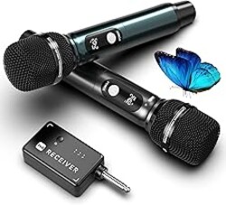 Wireless Microphones, Professional Dual Wireless Microphone with 240 ft Effective Range, 3ms Transmission Rate, Studio Grade Sound Pick Up Mic Head, Metal Body, Microphone for Singing, Speech