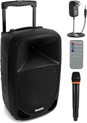 Pyle PSBT105A - 1000W Portable Bluetooth PA Speaker, 10'' Subwoofer, UHF Wireless Mic, MP3/USB/SD, Rechargeable Battery, LED Battery Indicator Lights, Black
