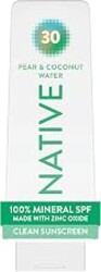 Native Mineral Sunscreen Lotion SPF 30, Pear & Coconut Water Scent, with 100% Mineral Zinc Oxide for Face & Body, Hawaii Compliant, Vegan, No White Cast - 7 oz