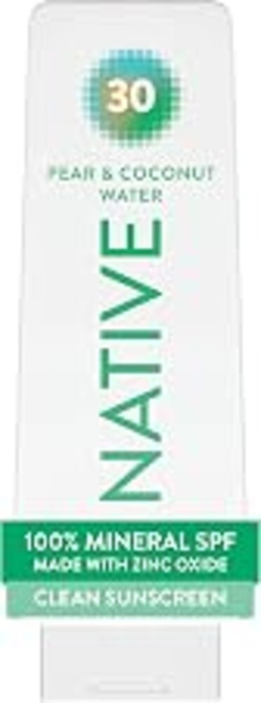 Native Mineral Sunscreen Lotion SPF 30, Pear & Coconut Water Scent, with 100% Mineral Zinc Oxide for Face & Body, Hawaii Compliant, Vegan, No White Cast - 7 oz