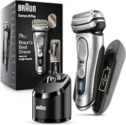 Braun Electric Razor for Men, Waterproof Foil Shaver, Series 9 Pro 9477cc, Wet & Dry Shave, with Portable Charging Case, ProLift Beard Trimmer, 5-in-1 Cleaning & Charging SmartCare Center, Silver