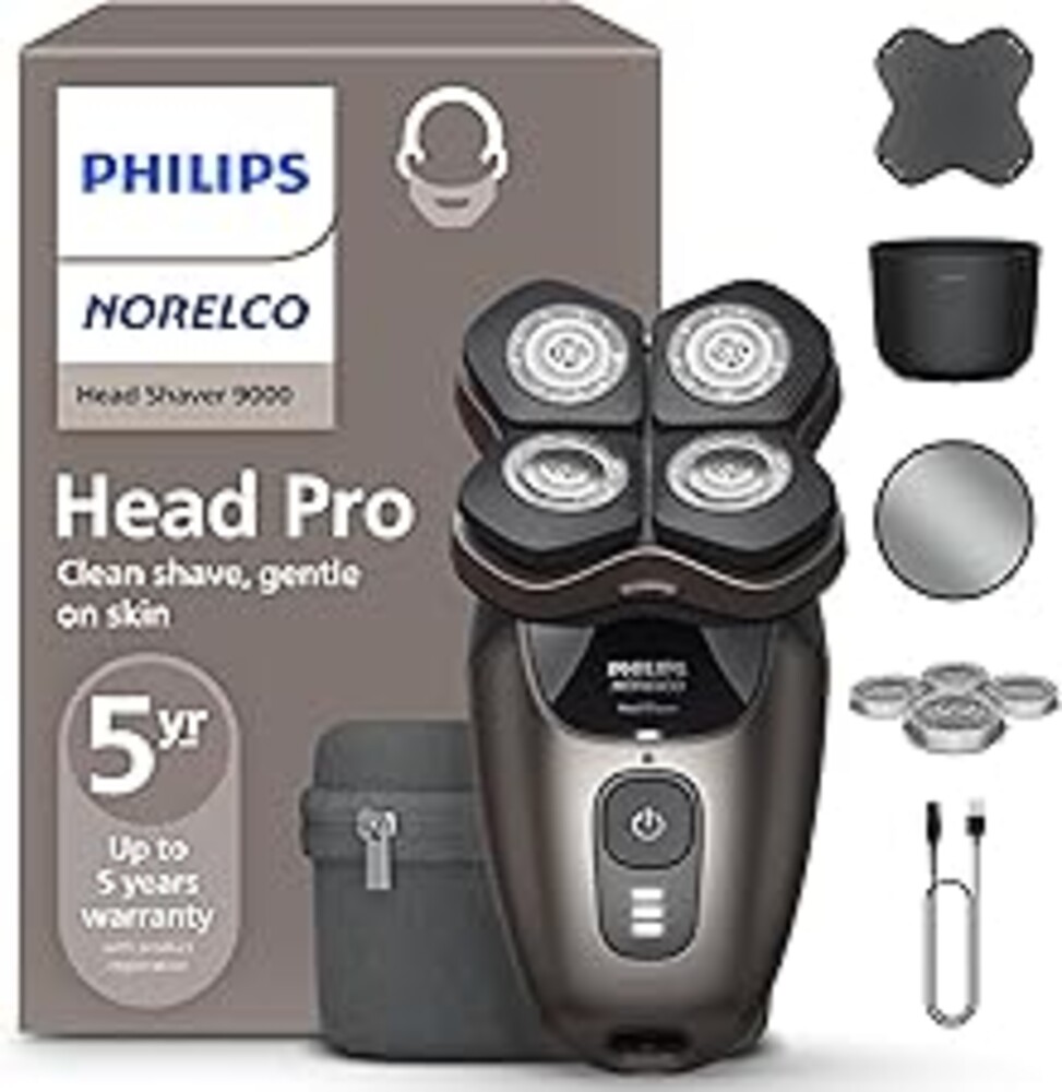 Philips Norelco Head Shaver Pro 9000 Series - Electric Shaver for Men and Women, 360° Flexing Head & ComfortCut Blades for Clean Shave, Gentle on Skin, Model HS9980/40