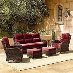 HILLGA 6-Piece Luxury Patio Furniture Set with 6" Thick Cushions, Weather-Resistant Wicker High Back Swivel Rocker Chairs, Senior-Friendly Outdoor Sofa Set for Large Deck and Poolside, Burgundy(V2)