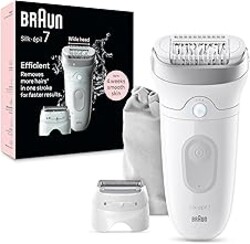 Braun Epilator Silk-épil 7, Hair Removal Device, Women Shaver & Trimmer, Wet and Dry, Wide Head, Includes Shaver Head and Trimmer Comb, SE7-041, Silver