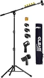 GLEAM Microphone Stand for Light Microphone less than 1 LB - Tripod Boom Arm Mic Stand with Carrying Bag, 2 Mic Clips and Screw Adapter Portable for Singing Performance Wedding Stage and Mic Mount