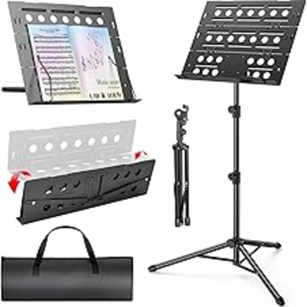 Music Stand for Sheet Music, Foldable Adjustable Sheet Music Stand with Carrying Bag, Portable Music Book Holder for Students, Guitar, Violin, Band Practice & Performance