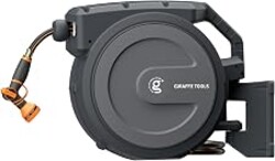 Giraffe Tools Retractable Garden Hose Reel 1/2 Inch x 100 ft, Super Heavy Duty, Any Length Lock, Slow Return System, Wall Mounted and 180 Deg Swivel Metal Bracket