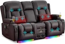 URRED Power Loveseat Recliner Sofa with Massage and Heat, Wall Hugger Reclining Loveseat with Console, RV Couch Home Theater Seating with LED Lights for Living Room (Dark Brown, 67" - 2 Seats)