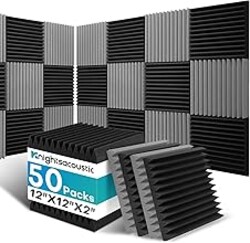 50 Pack Sound Proof Foam Panels for Walls, 2 X 12 X 12 Inches Acoustic Foam Panels, High Density Acoustic Panels Sound Absorbing, Noise Cancelling Studio Wedges, Black + Grey (NOT INCLUDE ADHESIVE)