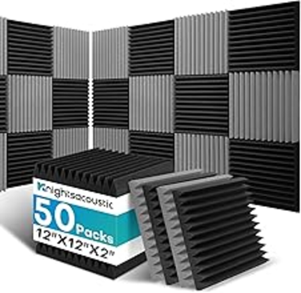 50 Pack Sound Proof Foam Panels for Walls, 2 X 12 X 12 Inches Acoustic Foam Panels, High Density Acoustic Panels Sound Absorbing, Noise Cancelling Studio Wedges, Black + Grey (NOT INCLUDE ADHESIVE)