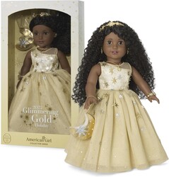 American Girl 2025 Glimmering Gold Holiday Collector Doll, with Brown Eyes, Long Curly Black Hair, Ages 8+