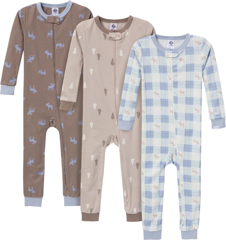Gerber Baby Boys 3-Pack Snug Fit Footless One-Piece Cotton Pajamas