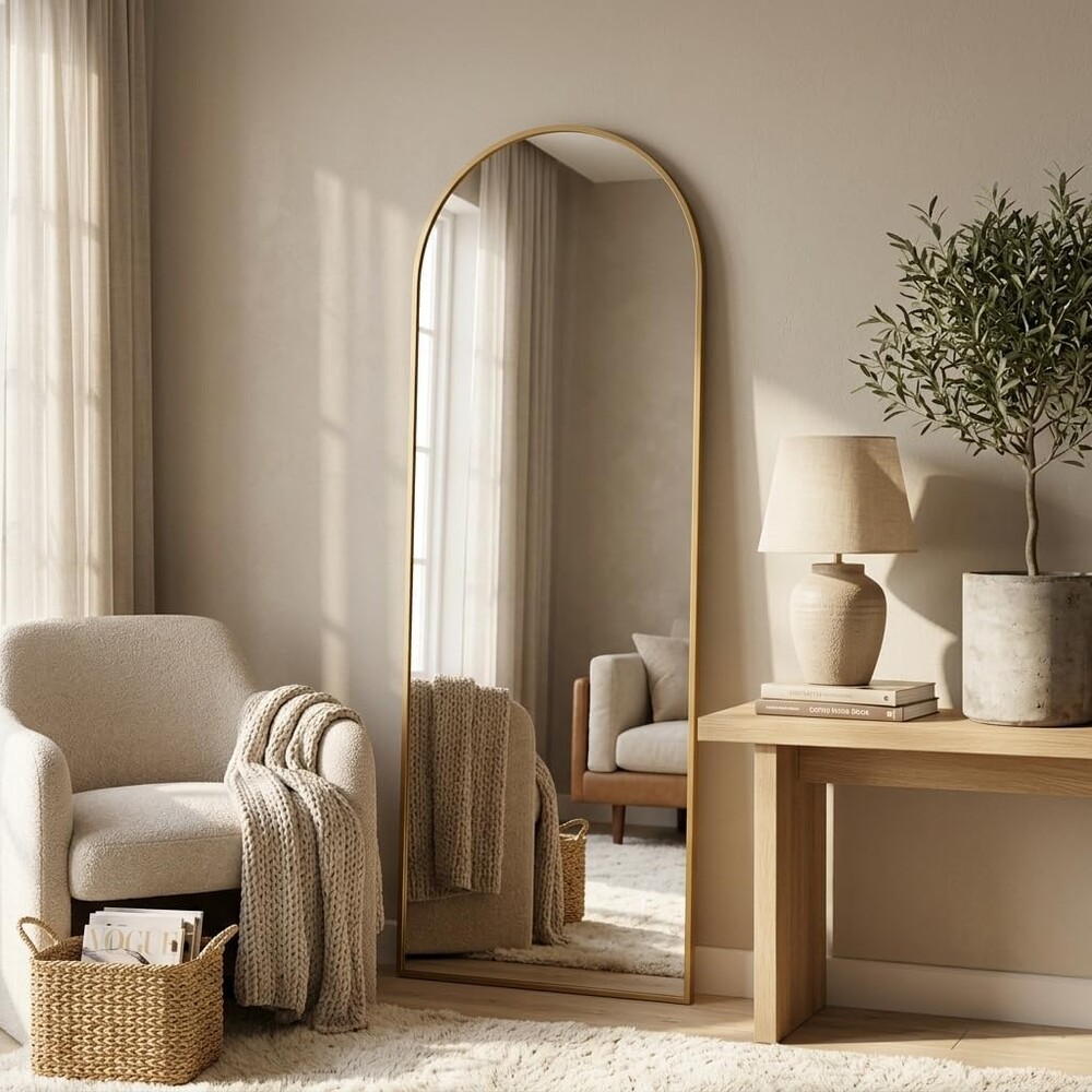 57"x18" Floor Mirror Full Length, Arched Full Length Mirror with Stand, Full Body Mirrors for Bedroom Living Room or Cloakroom Gold