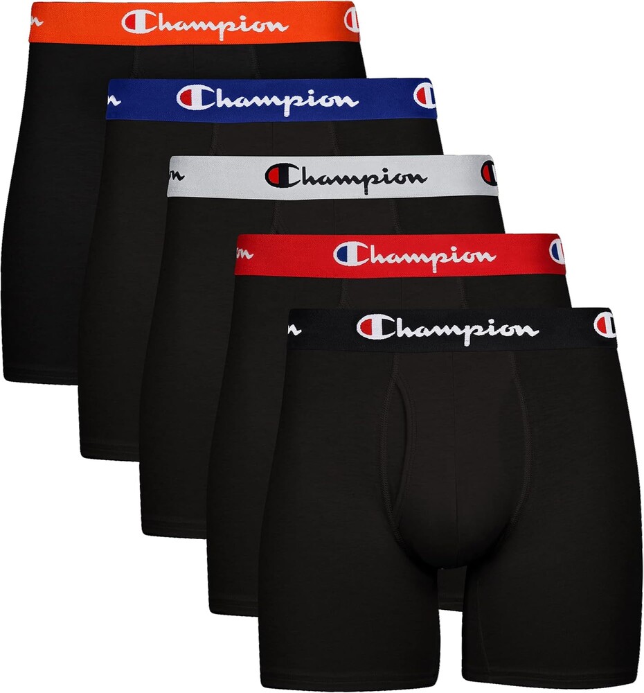 Champion Men's Everyday Cotton Stretch 5 Pack Boxer Briefs, Total Support Pouch, Moisture-Wicking, No Ride-up Fit