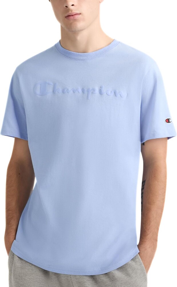 Champion Men's Graphic Short Sleeve T-Shirt, Standard Fit, Tonal Script Logo, Midweight 100% Cotton