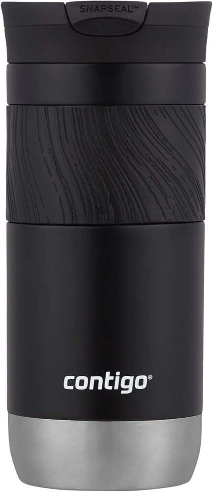 Contigo Byron Vacuum-Insulated Stainless Steel Travel Mug with Leak-Proof Lid Reusable Coffee Mug or Water Bottle BPA-Free 16oz Licorice Keeps Beverages Hot for 6 Hours or Cold for 12 Hours