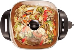bella Electric Skillet and Frying Pan with Glass Lid, Nonstick Coating, Cool Touch Handles, Removable Heating Probe, Dishwasher Safe, 12 x 12 inch, Copper