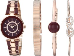 Anne Klein Women's AK/3286BKST Premium Crystal Accented Gold-Tone and Black Watch and Bracelet Set