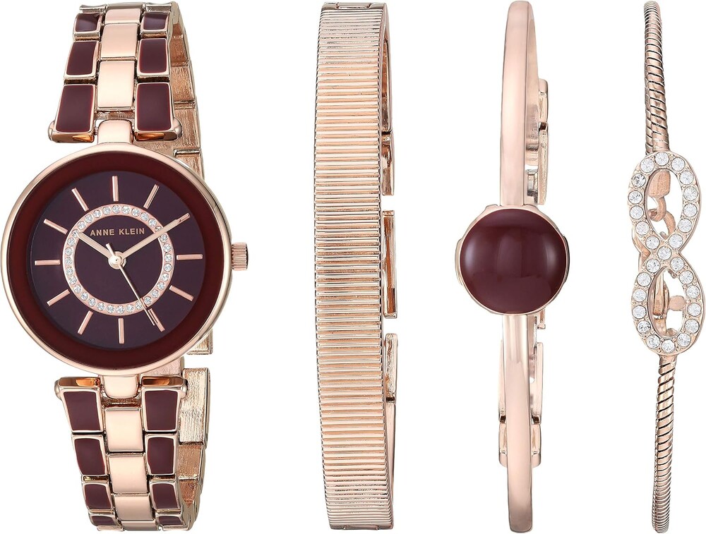 Anne Klein Women's AK/3286BKST Premium Crystal Accented Gold-Tone and Black Watch and Bracelet Set
