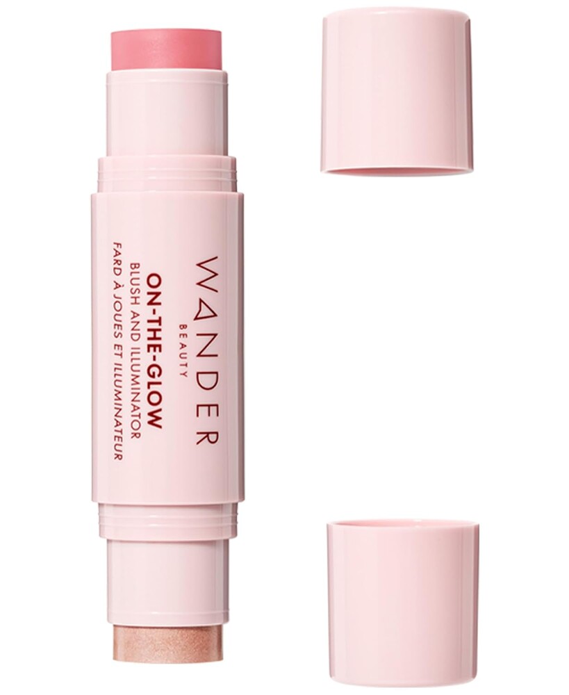 Wander Beauty On-the-Glow Blush and Illuminator - Petal Pink/Nude Glow - 7-in-1 Hydrating Cream Blush & Highlighting Stick - Stick Blush for Cheeks, Lip, & Body - Highlighter Makeup & Blush - 0.4 oz