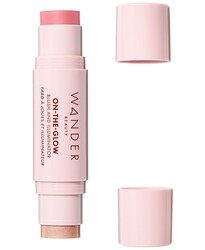 Wander Beauty On-the-Glow Blush and Illuminator - Petal Pink/Nude Glow - 7-in-1 Hydrating Cream Blush & Highlighting Stick - Stick Blush for Cheeks, Lip, & Body - Highlighter Makeup & Blush - 0.4 oz