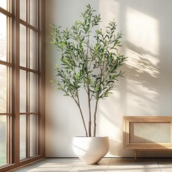 Erimda 6FT Artificial Olive Tree Tall Faux Silk Plant Tall Faux Olive Tree with Natural Wood Trunk & Lifelike Fruits Fake Potted Tree or Home Office Decor
