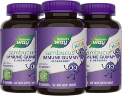 Nature's Way Sambucus Kids Elderberry Immune Gummies with Black Elderberry Extract, Daily Immune Support Gummy with Vitamin C and Zinc for Children Ages 2+*, 60 Gummies (Set of 3)