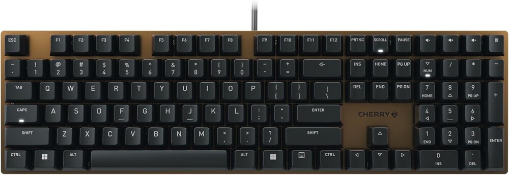 Cherry KC 200 MX, Wired Mechanical Office Keyboard, Modern Design with Elegant Aluminum Surface, USB-A Connection, MX2A Brown Switches, Black/Bronze