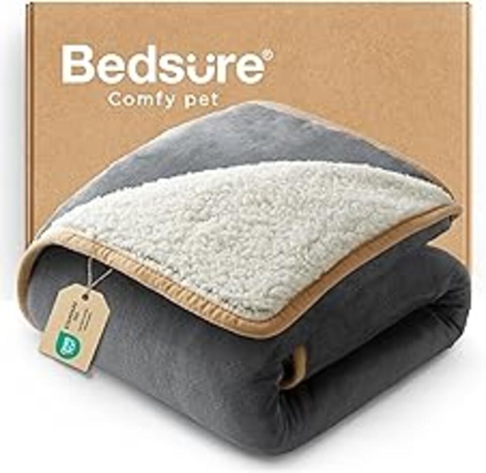 Bedsure Waterproof Dog Blankets for Small Dogs Soft Cat Blanket Warm,25X35 | Washable Plush Sherpa Fleece Puppy Blanket for Couch Protector, Reversible Cozy Calming Throw for Pet Indoor,Grey