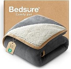 Bedsure Waterproof Dog Blankets for Small Dogs Soft Cat Blanket Warm,25X35 | Washable Plush Sherpa Fleece Puppy Blanket for Couch Protector, Reversible Cozy Calming Throw for Pet Indoor,Grey