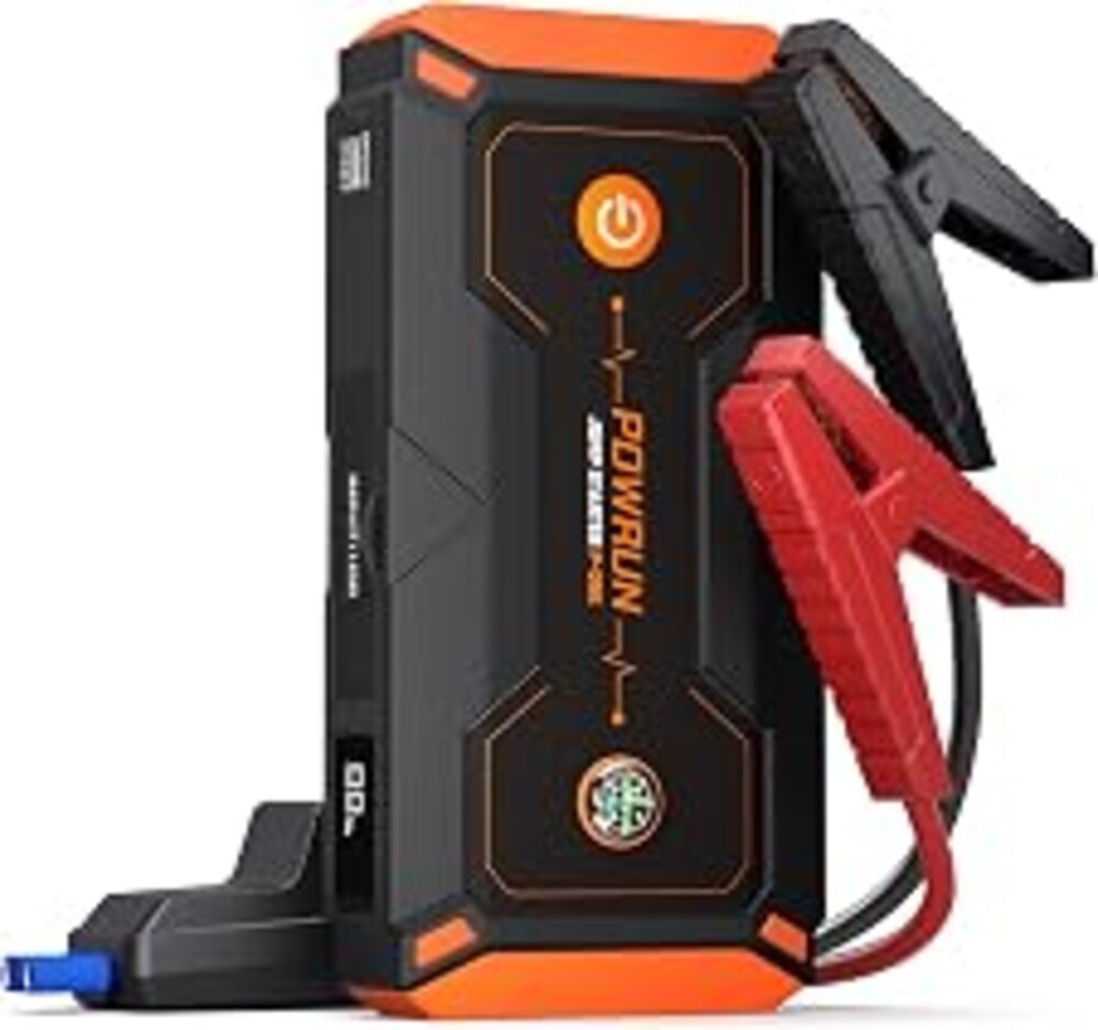 Powrun P-ONE Jump Starter, 2000A Portable Jump Box - Car Jump Starter Battery Pack for up to 8.0L Gas and 6.5L Diesel Engines, 12V Battery Jump Starter with Carry Case (Orange)