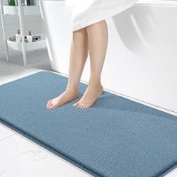 OLANLY Thick Memory Foam Large Bathroom Rugs 50x30, Extra Soft Absorbent Bath Rug, Quick Dry Bath Mat, Non-Slip, Machine Washable Mats for Bathroom, Tub and Shower, Home Decor Accessories, Airy Blue
