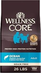 Wellness CORE Adult Dry Dog Food, Grain Free Kibble, Natural, High Protein, Chicken Free, Whitefish, Herring and Salmon Recipe, 26 lb Bag