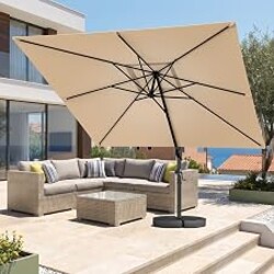 HOMSHADE 10x10 FT Cantilever Patio Umbrella with Base Included, Large Square Offset Outdoor Umbrella, 360° Rotation Heavy Duty Aluminum Pool Umbrellas, 6 Tilts, 3-Year Fade Resistant for Deck, Beige