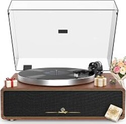 Turntable Record Player with Built-in Speakers, Vinyl Record Player Support Bluetooth Playback Auto Stop 33&45 RPM Speed RCA Line Out AUX in All-in-one Belt-Drive Turntable for Vinyl Records