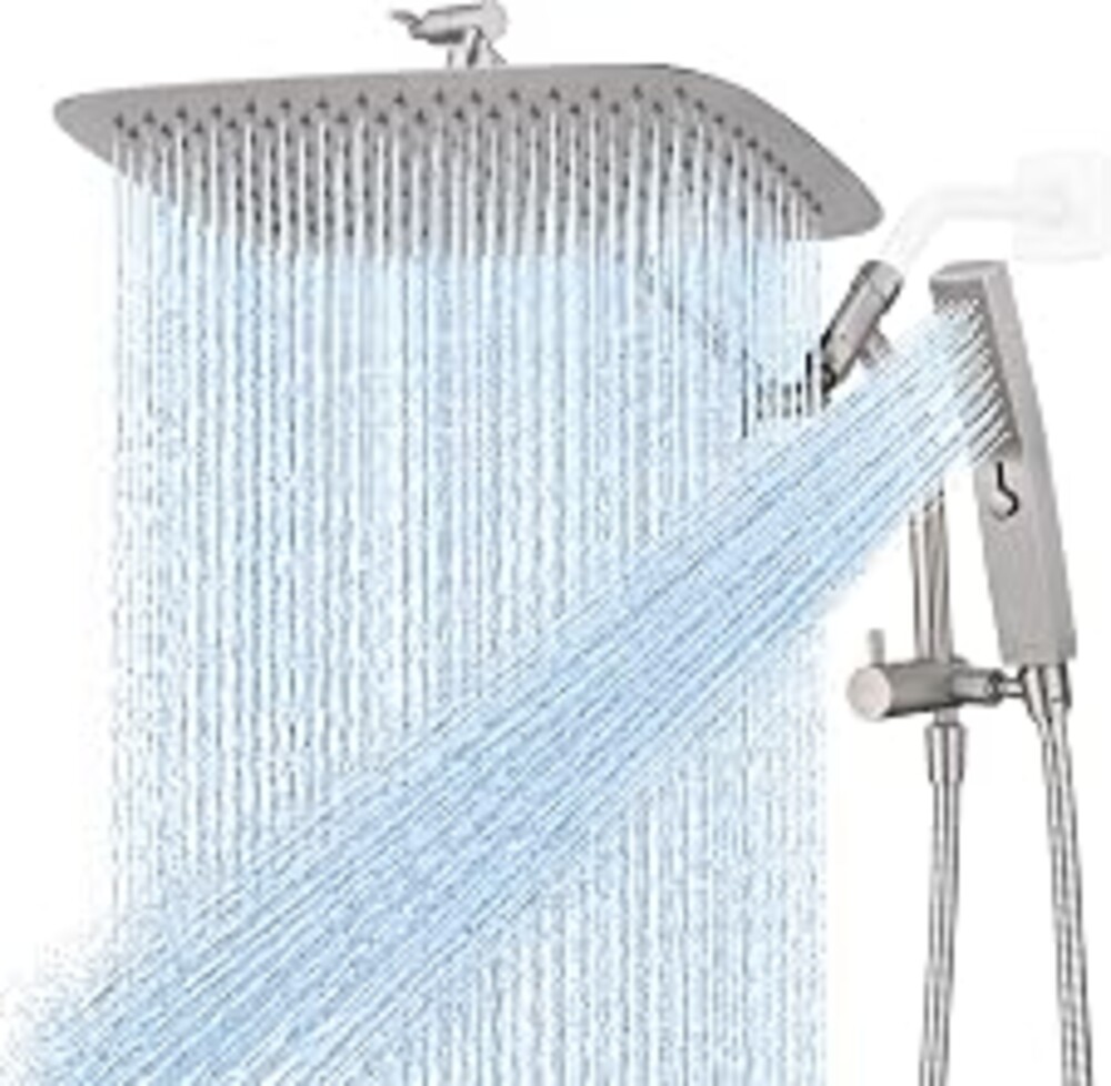 G-Promise All Metal 14 Inch Rain Shower Head with Massage Mode Handheld Spray Combo, 3-Way Diverter with Pause Setting, Full Body Coverage, Modern Bathroom Upgrade (Brushed Nickel)