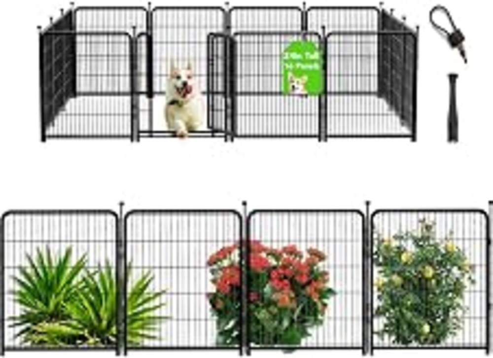 Getlay Dog Playpen 24 inch(H) 16 Panels Dog Fence Outdoor for Yard. Metal Dog Pen Heavy Duty Pet Puppy Exercise Pen for Rv Camping Garden Yard, Wide Door Low Threshold Dog Fence Total 31.4 Ft(L)